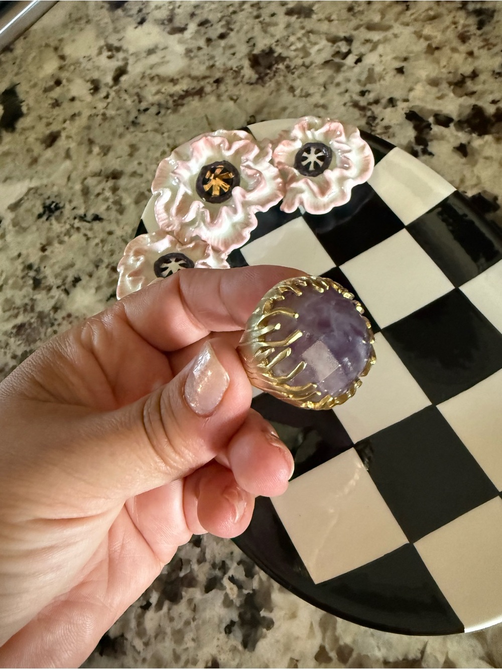 Sheila Fajl Purple Amethyst & Gold-plated Bronze Dome Statement Ring, sz. 11